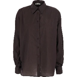 Antonia Brown Shirt with classic collar and logo embroidery on the cuff in fabric for women