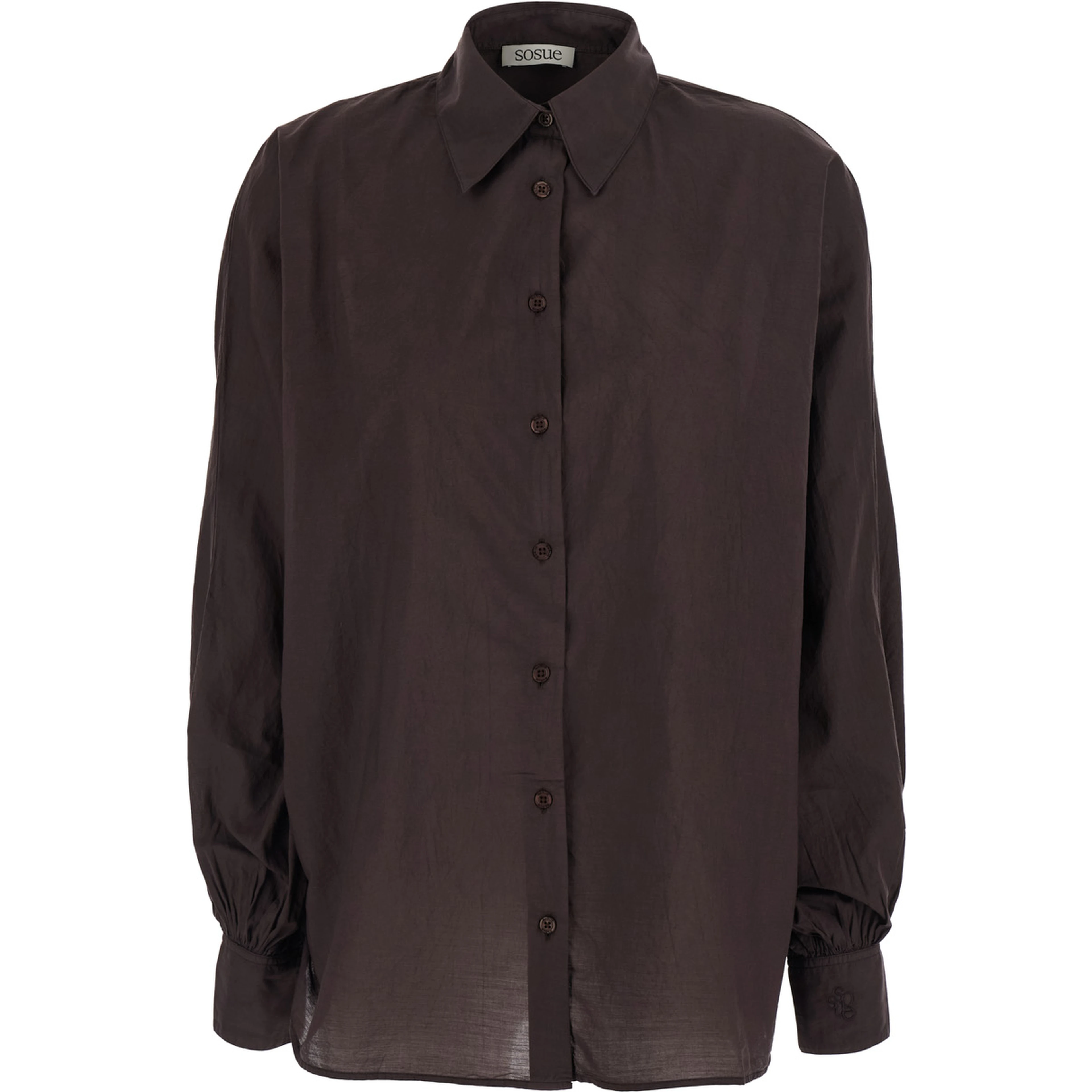 Antonia Brown Shirt with classic collar and logo embroidery on the cuff in fabric for women