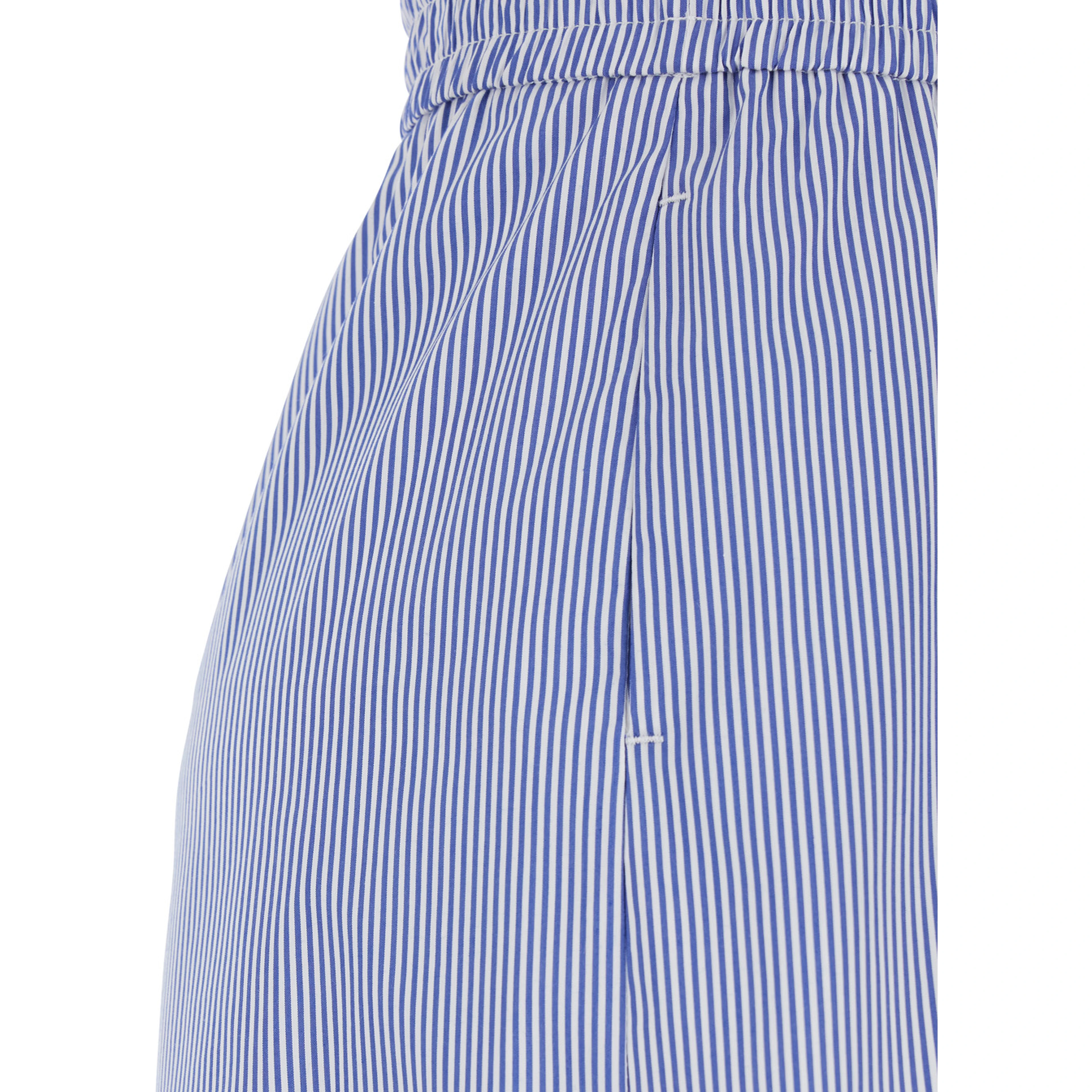 Light Blue Shorts with Striped Motif and Elasticized Waist in Fabric Woman