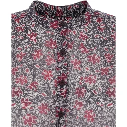 Maria Purple Blouse with Serafino Neckline with Buttons and Floral Print in Cotton for Women