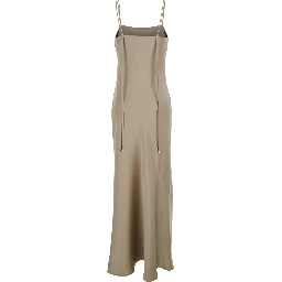 Beige Dress long with thin straps and pendants on the back in tech fabric women