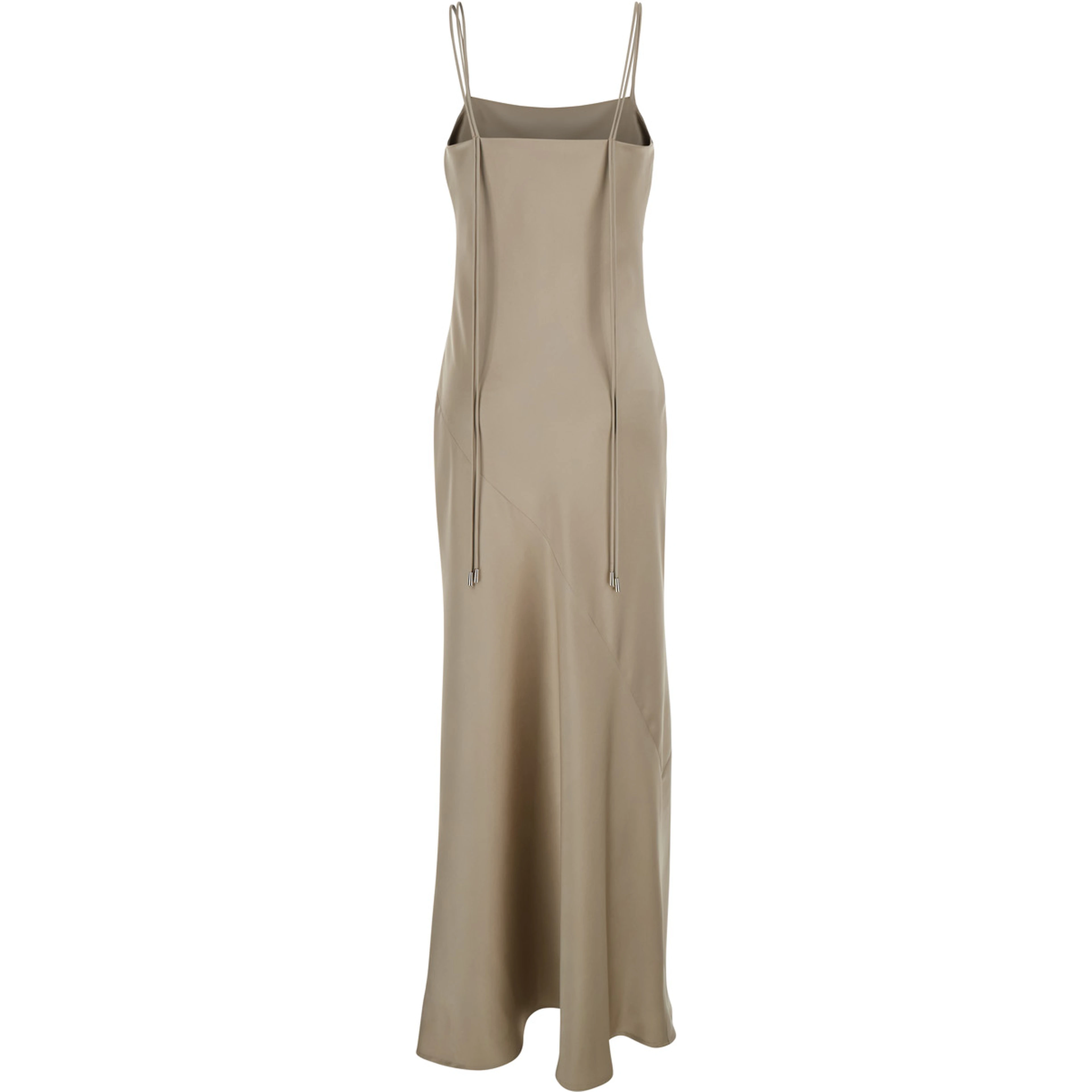 Beige Dress long with thin straps and pendants on the back in tech fabric women