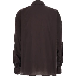 Antonia Brown Shirt with classic collar and logo embroidery on the cuff in fabric for women