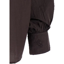 Antonia Brown Shirt with classic collar and logo embroidery on the cuff in fabric for women