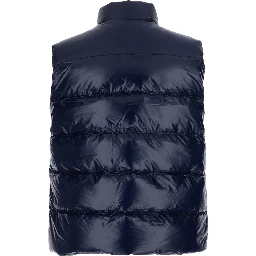 Blue Sleeveless down jacket with high neck and logo patch on the front in Tech Fabric unisex