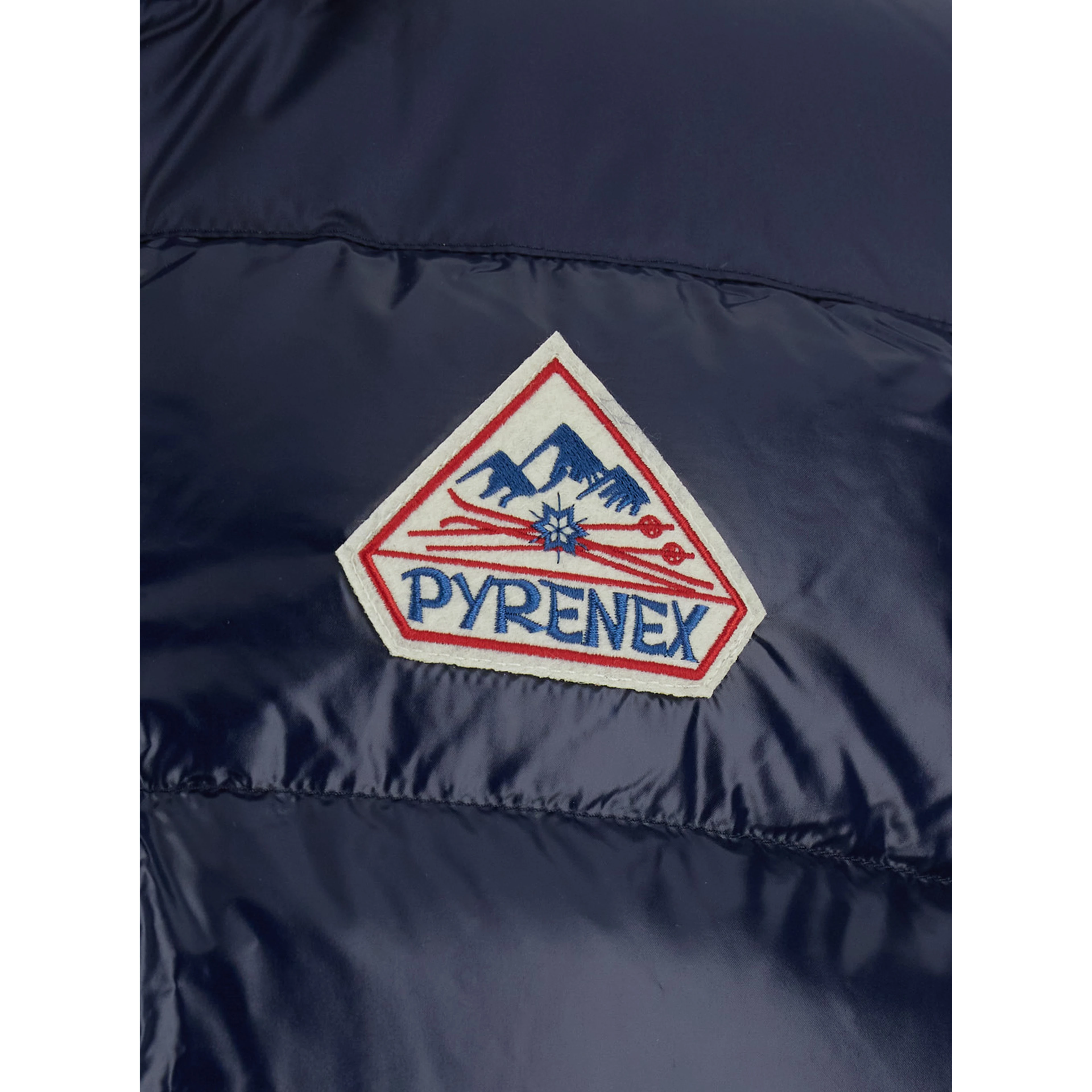 Blue Sleeveless down jacket with high neck and logo patch on the front in Tech Fabric unisex