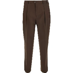 Brown Pants with front pleats and belt loops in  fabric for men