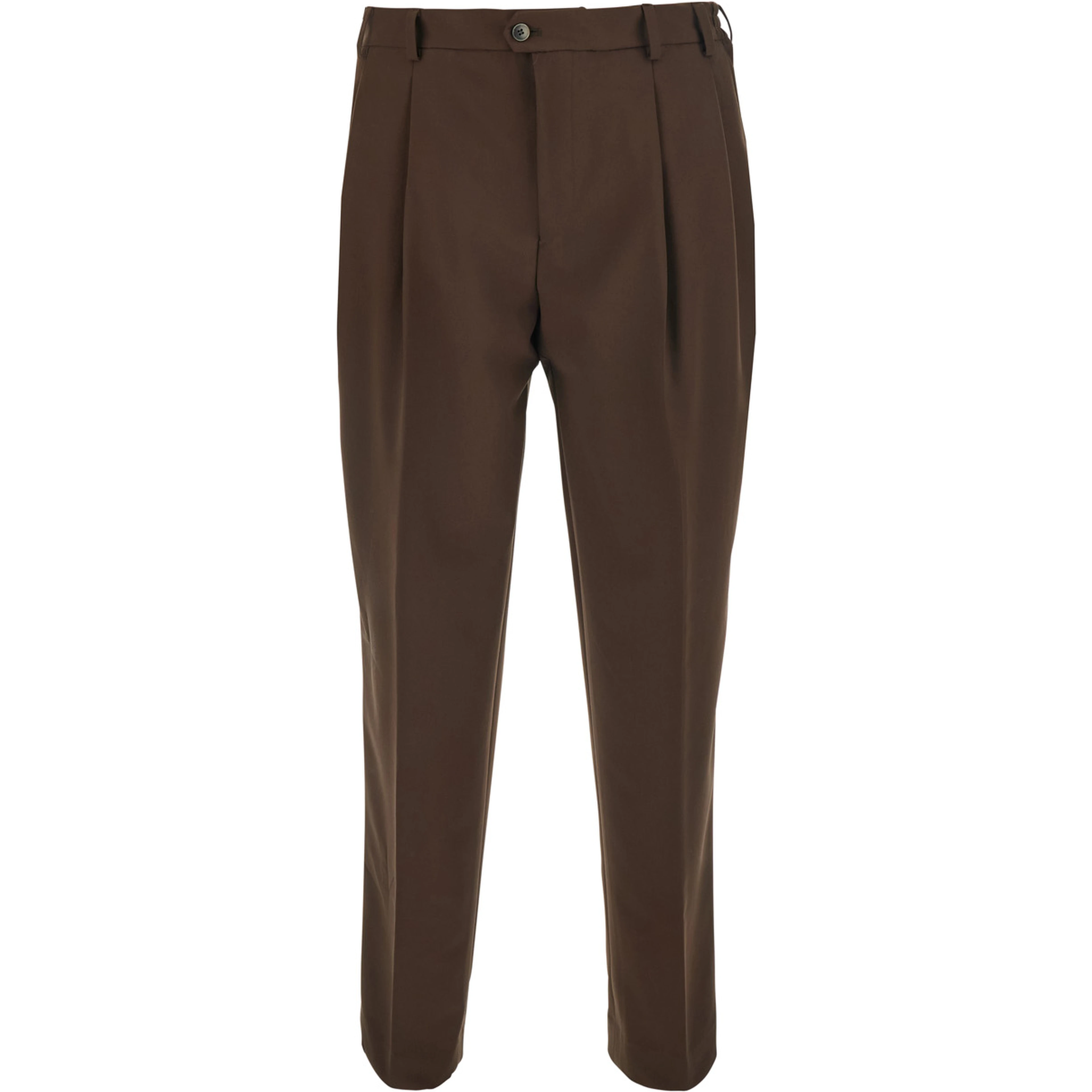 Brown Pants with front pleats and belt loops in  fabric for men