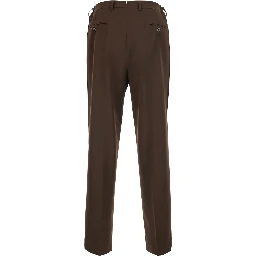 Brown Pants with front pleats and belt loops in  fabric for men