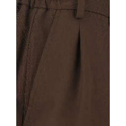 Brown Pants with front pleats and belt loops in  fabric for men