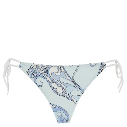 Light Blue Bikini Bottom with Adjustable Tie Closure and All-Over Orchidea Print in Stretch Tech Fabric for Women