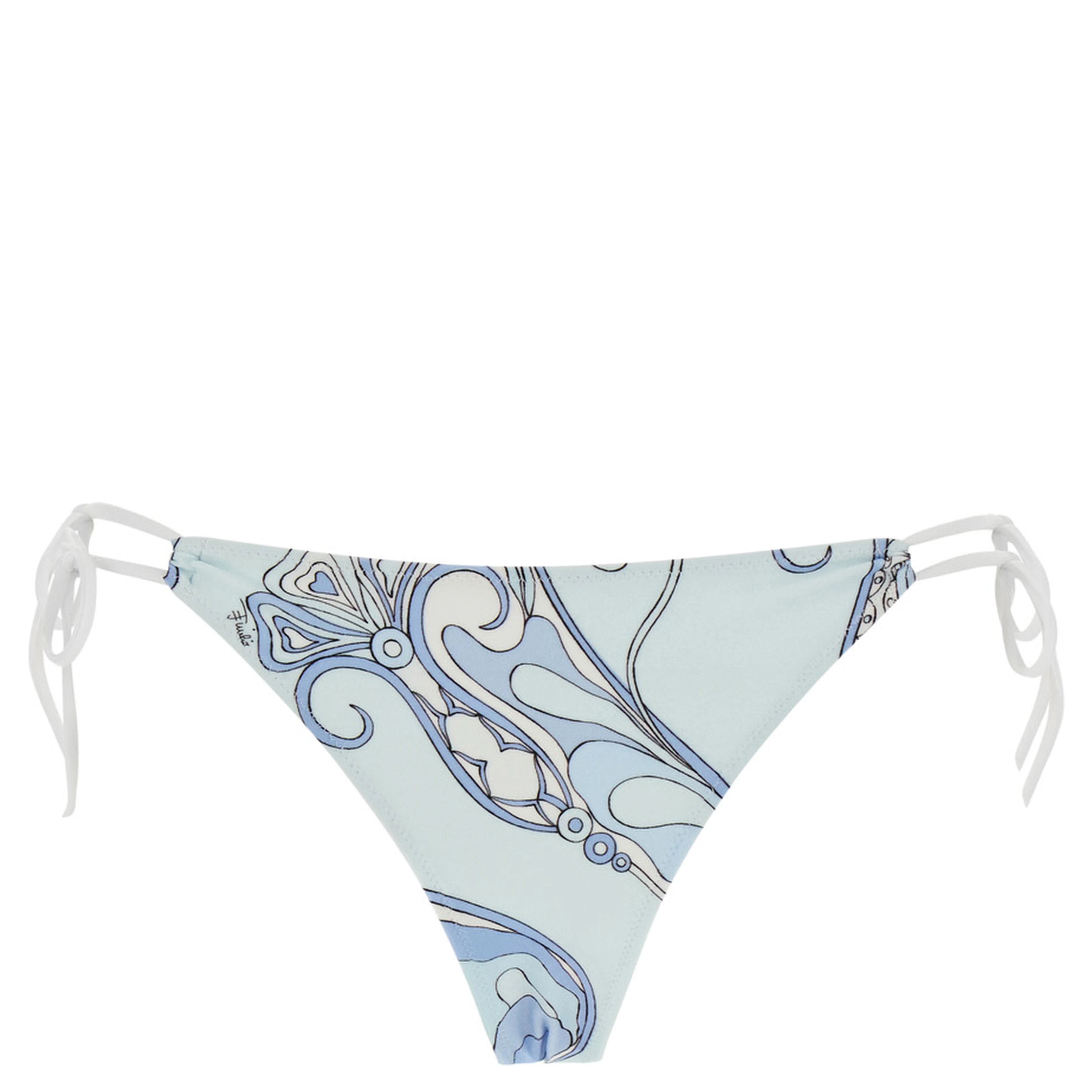 Light Blue Bikini Bottom with Adjustable Tie Closure and All-Over Orchidea Print in Stretch Tech Fabric for Women