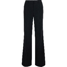 Black Flared Pants with All-Over Pinstripe Motif in Fabric for Women