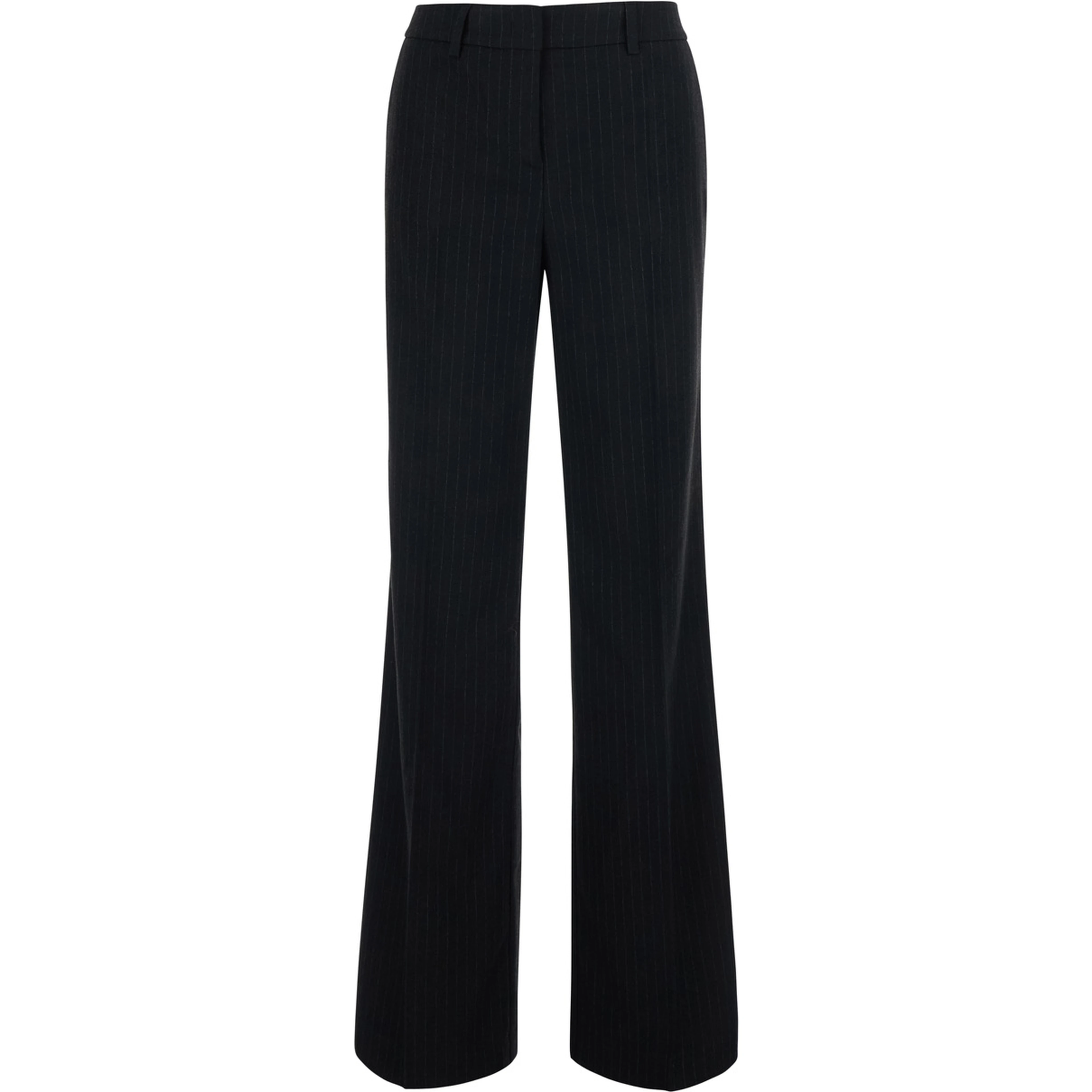 Black Flared Pants with All-Over Pinstripe Motif in Fabric for Women