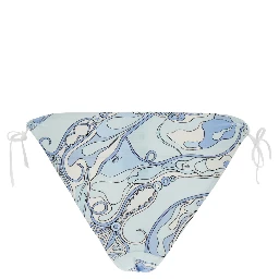 Light Blue Bikini Bottom with Adjustable Tie Closure and All-Over Orchidea Print in Stretch Tech Fabric for Women