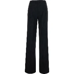 Black Flared Pants with All-Over Pinstripe Motif in Fabric for Women