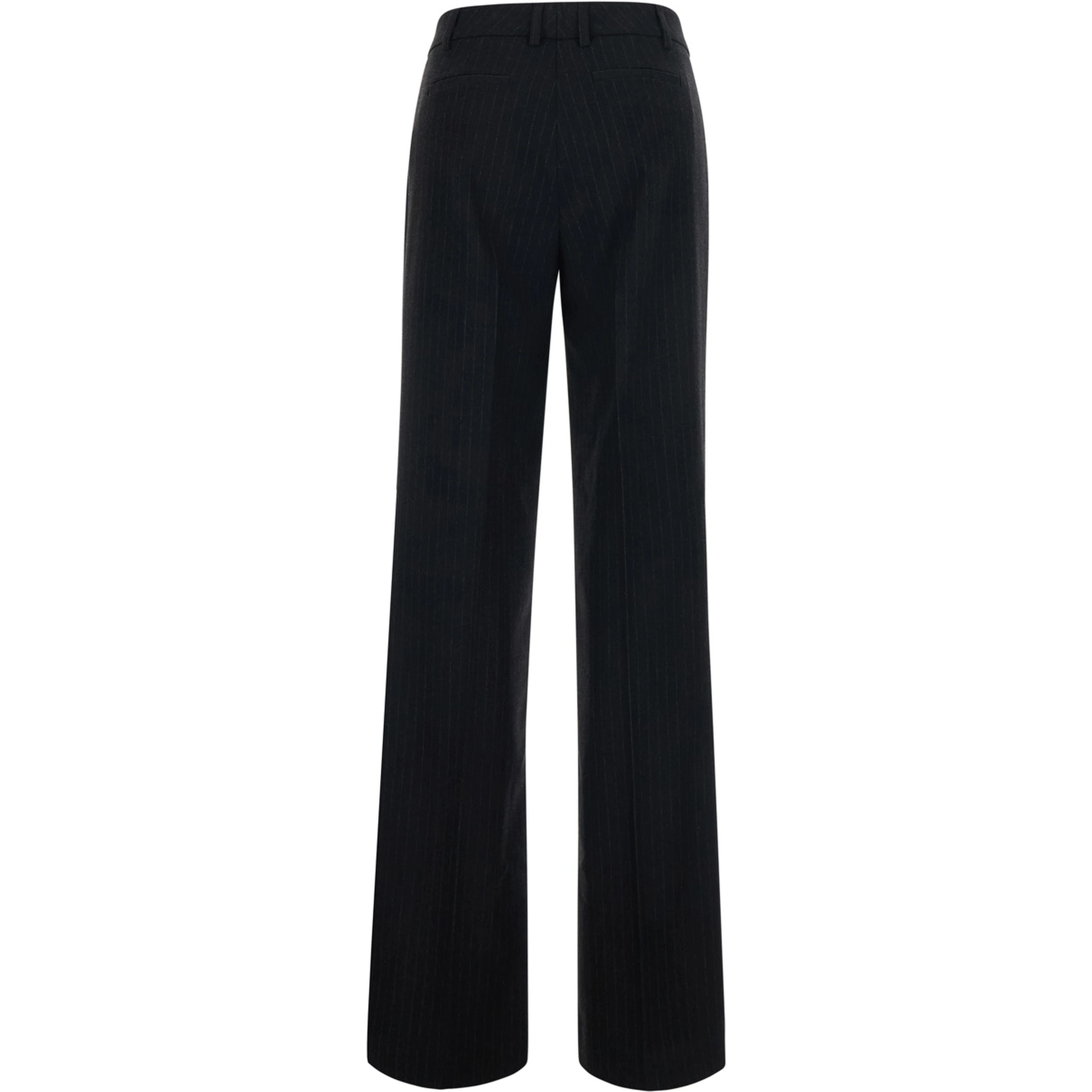 Black Flared Pants with All-Over Pinstripe Motif in Fabric for Women
