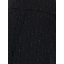 Black Flared Pants with All-Over Pinstripe Motif in Fabric for Women