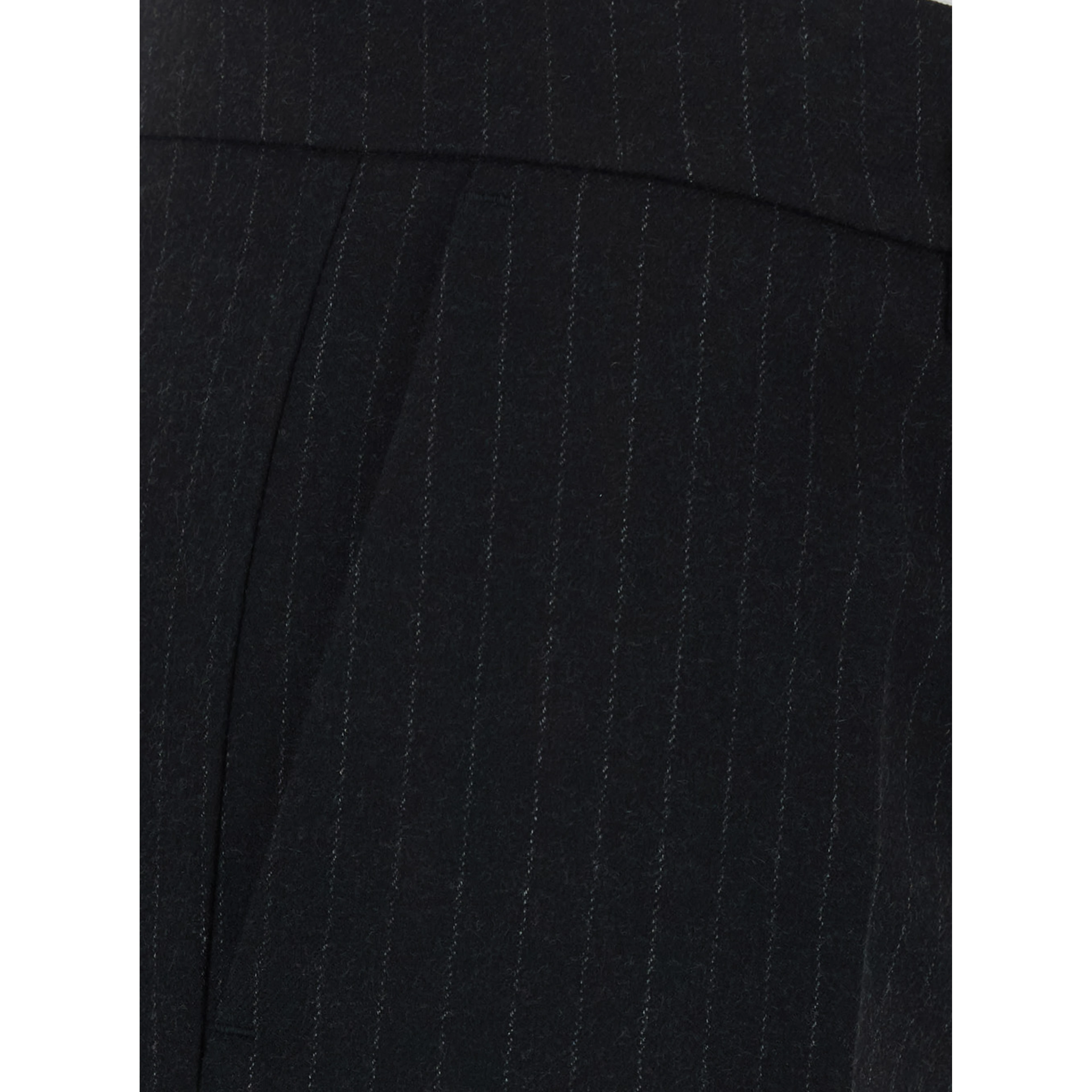 Black Flared Pants with All-Over Pinstripe Motif in Fabric for Women