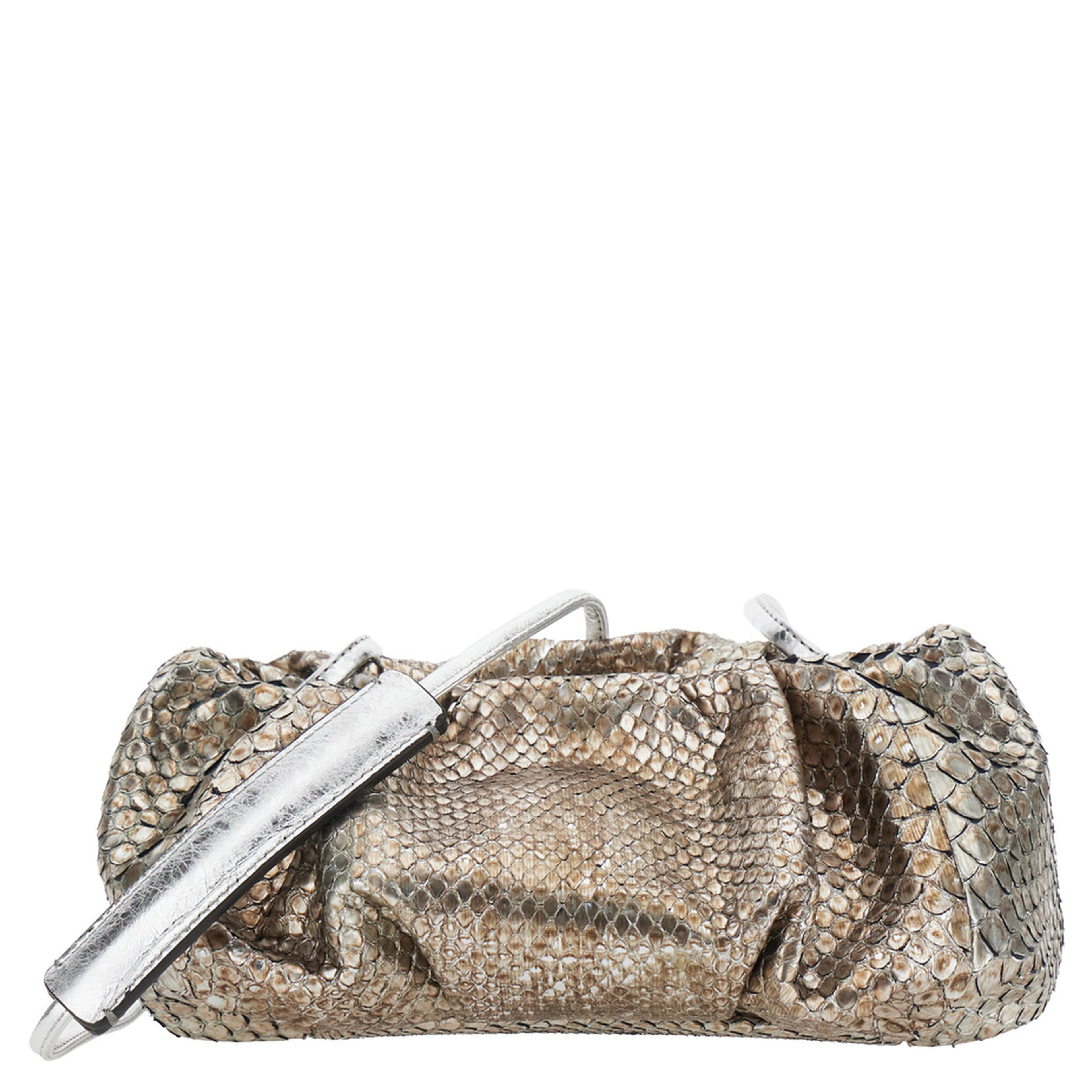Pillow Gray Clutch with shoulder strap and magnetic closure in leather for women