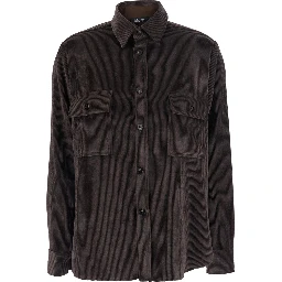 Brown Shirt with classic collar and two Patch pockets on the front in corduroy for women