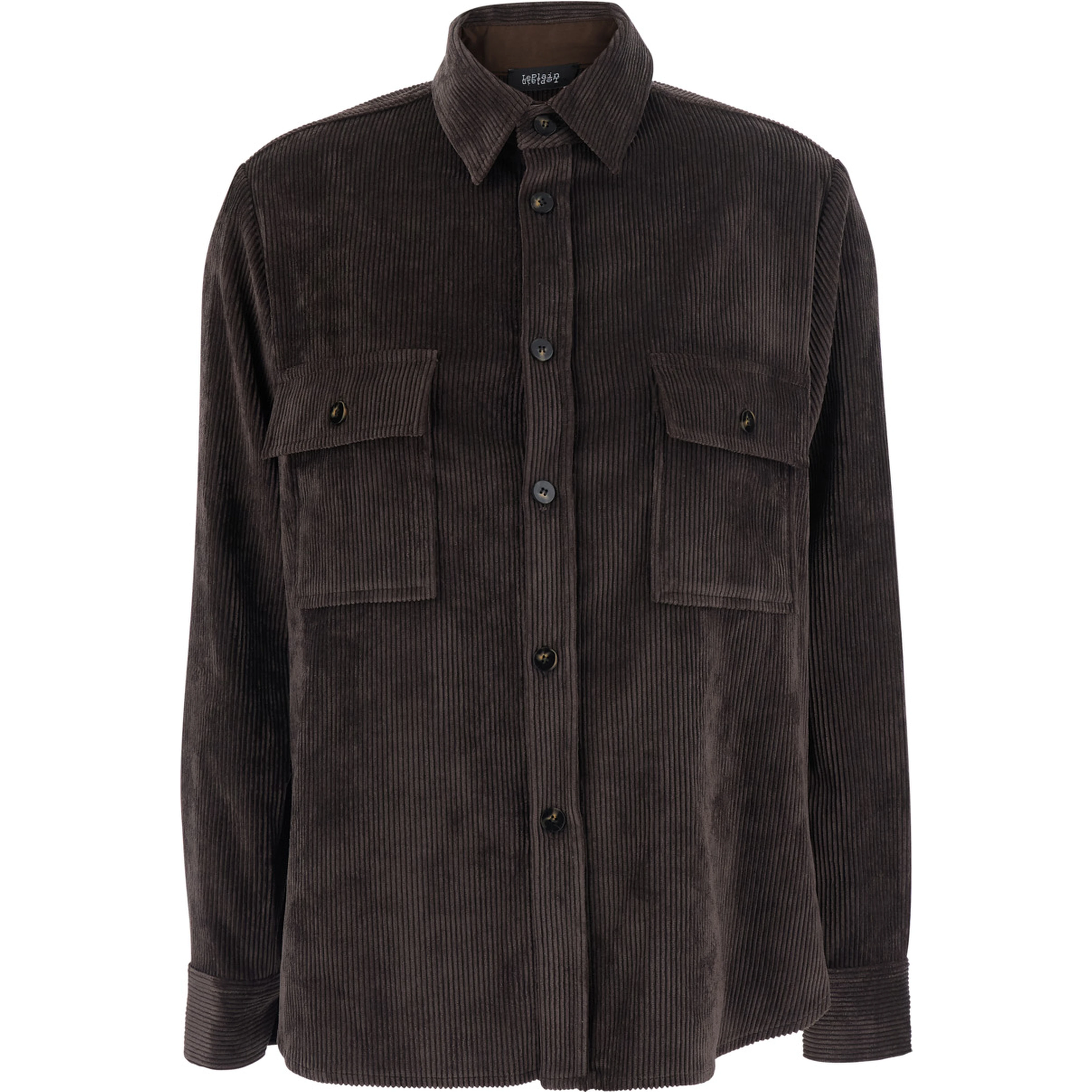 Brown Shirt with classic collar and two Patch pockets on the front in corduroy for women