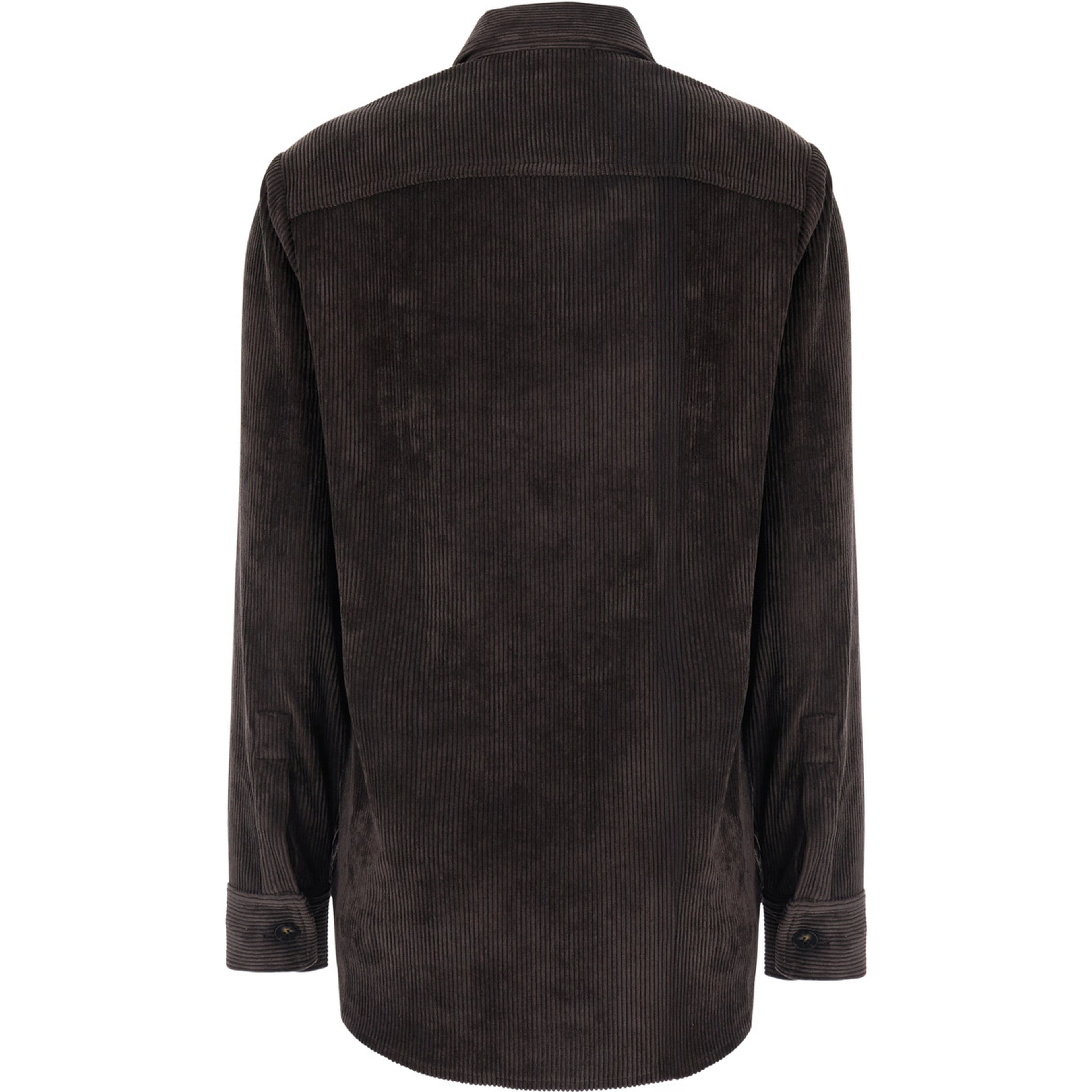 Brown Shirt with classic collar and two Patch pockets on the front in corduroy for women