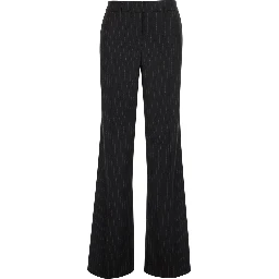 Brown Flared Trousers with All-Over Pinstripe Motif in Fabric for Women