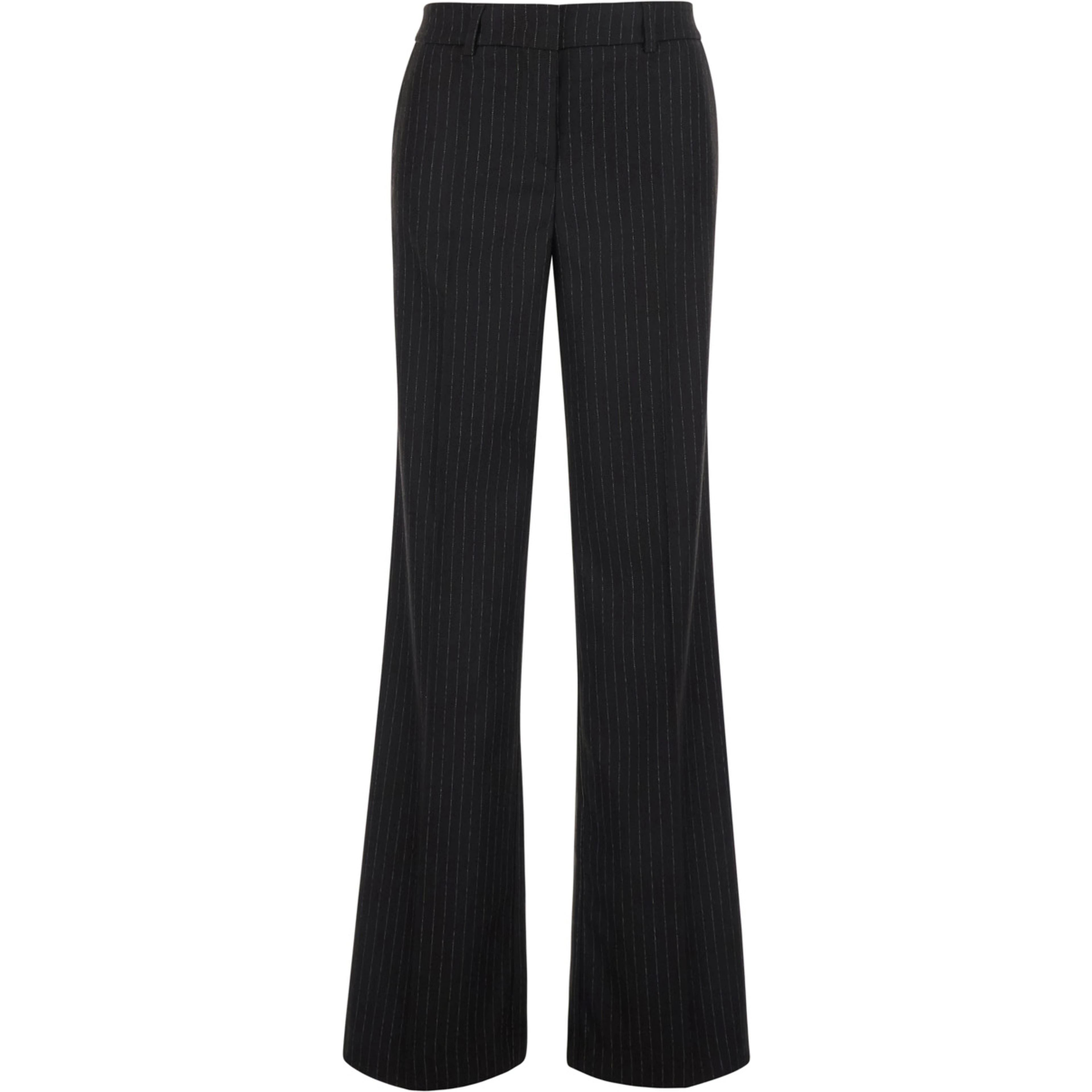 Brown Flared Trousers with All-Over Pinstripe Motif in Fabric for Women
