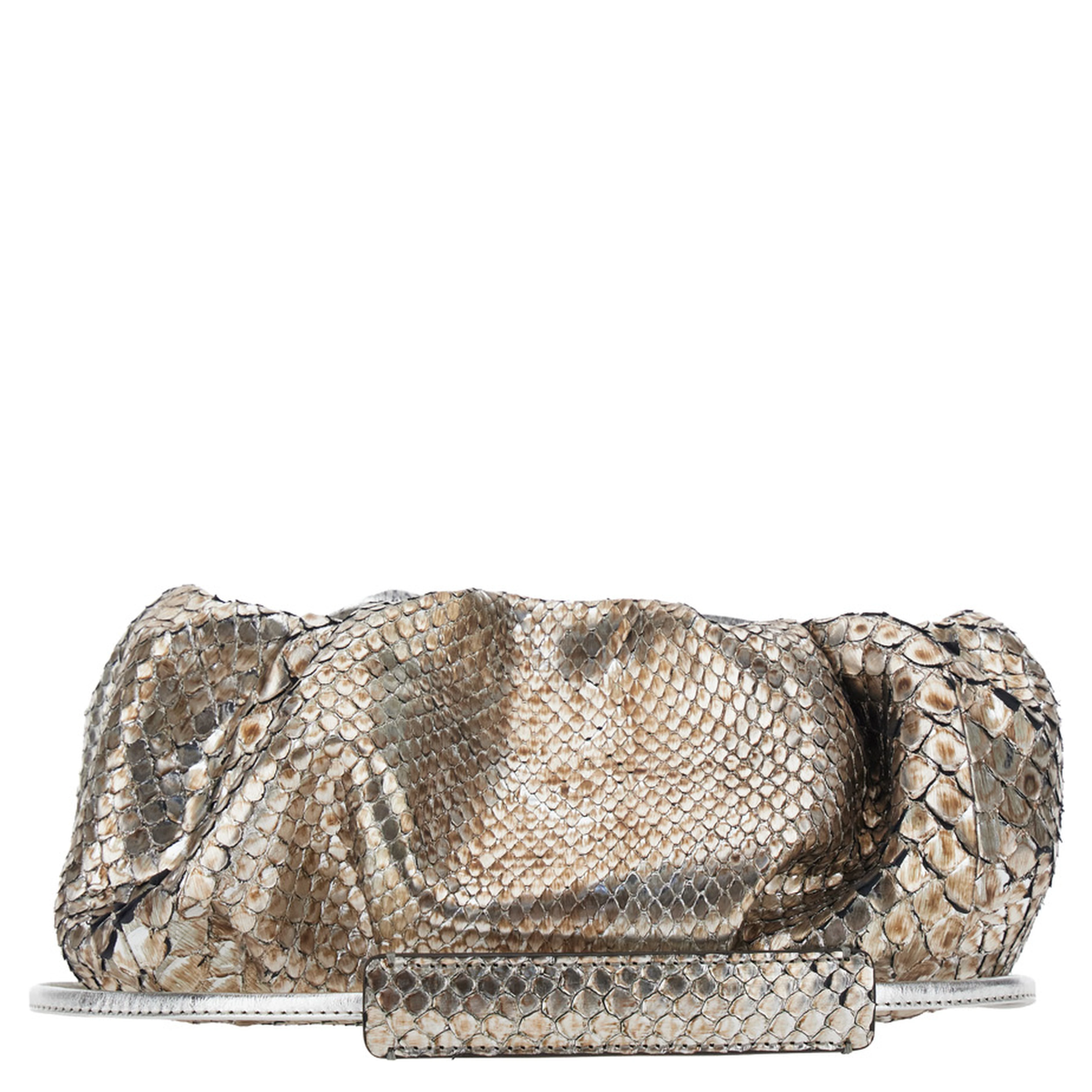 Pillow Gray Clutch with shoulder strap and magnetic closure in leather for women