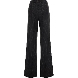 Brown Flared Trousers with All-Over Pinstripe Motif in Fabric for Women