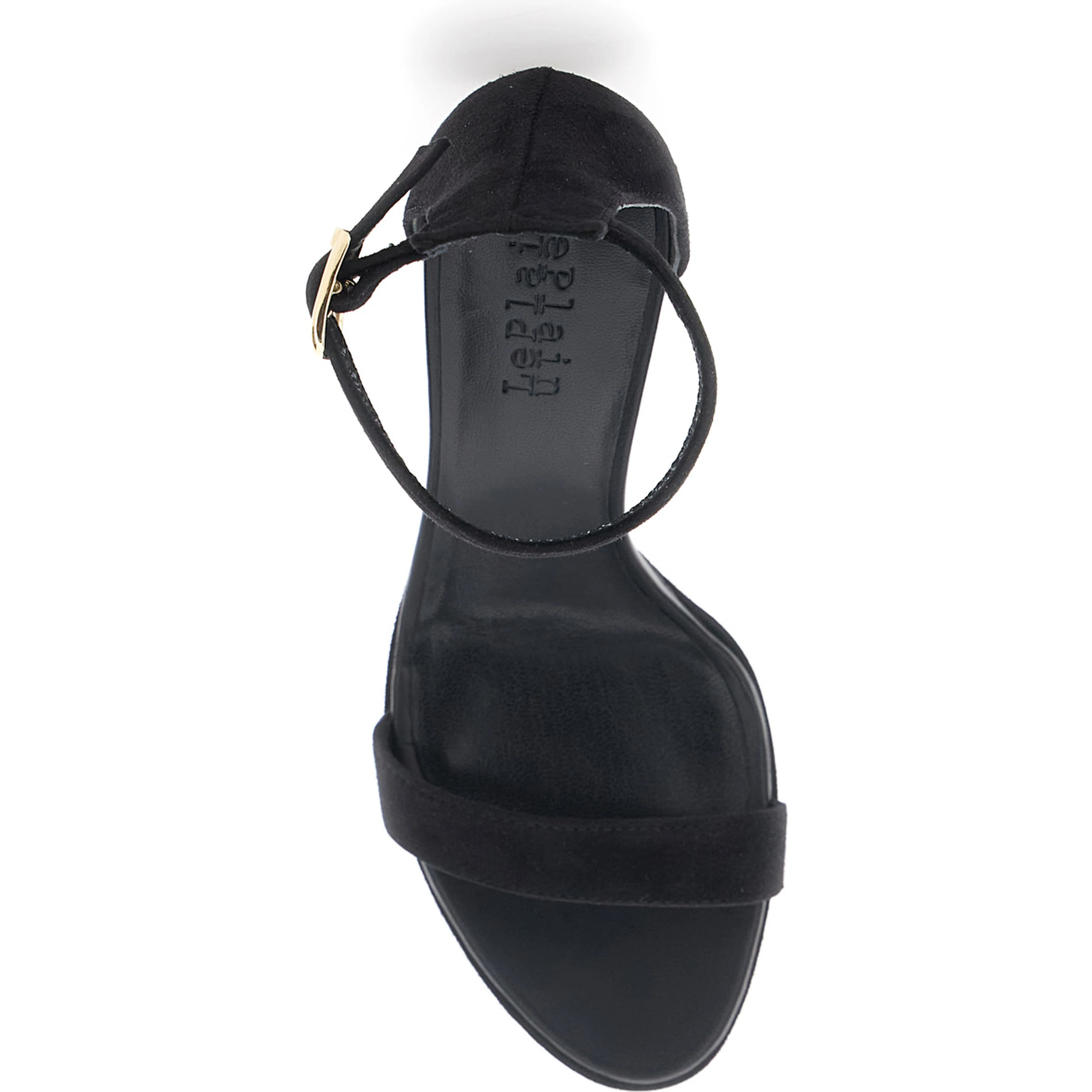 Heeled sandals featuring a platform and high heel in black fabric for women