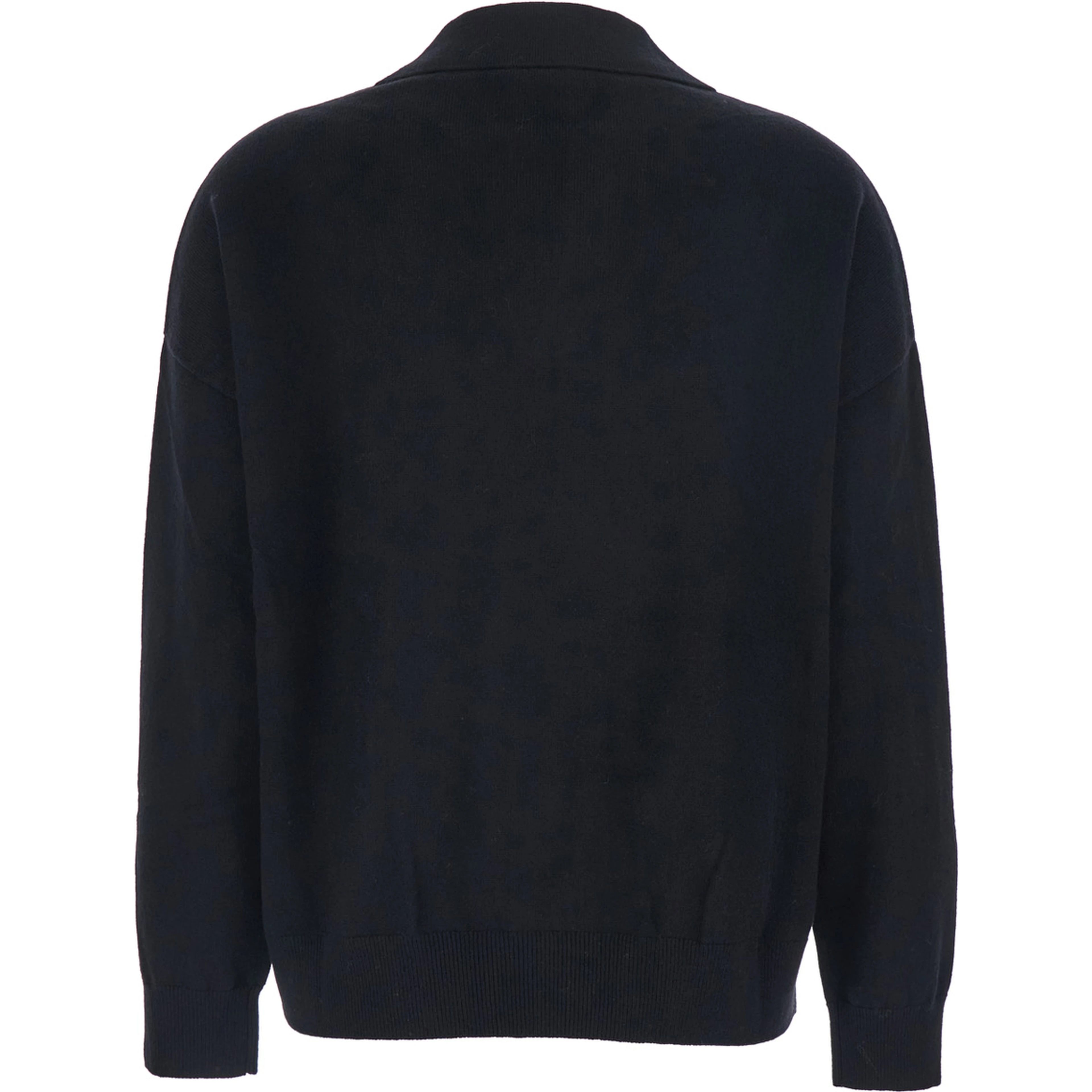 Polo Shirt neck knit 12gg with high collar and long sleeves in black cashmere for women