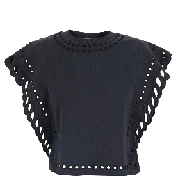 Black T-Shirt Odyle-GC with Round Neck and Short Sleeves in Cotton for Women