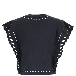 Black T-Shirt Odyle-GC with Round Neck and Short Sleeves in Cotton for Women