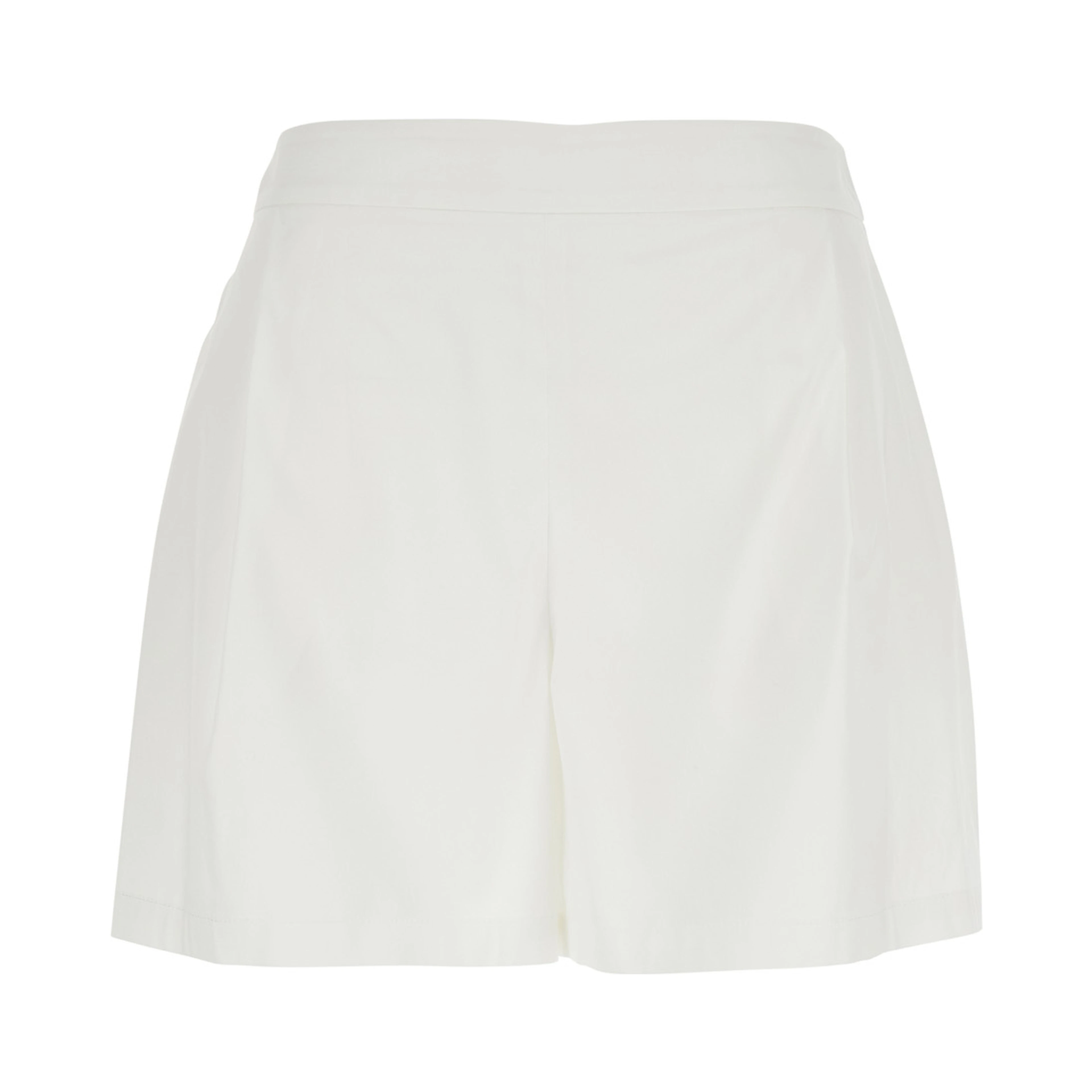 White Womens Shorts with Semi-Elasticated Waist and Side Closure in Cotton Blend