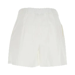 White Womens Shorts with Semi-Elasticated Waist and Side Closure in Cotton Blend
