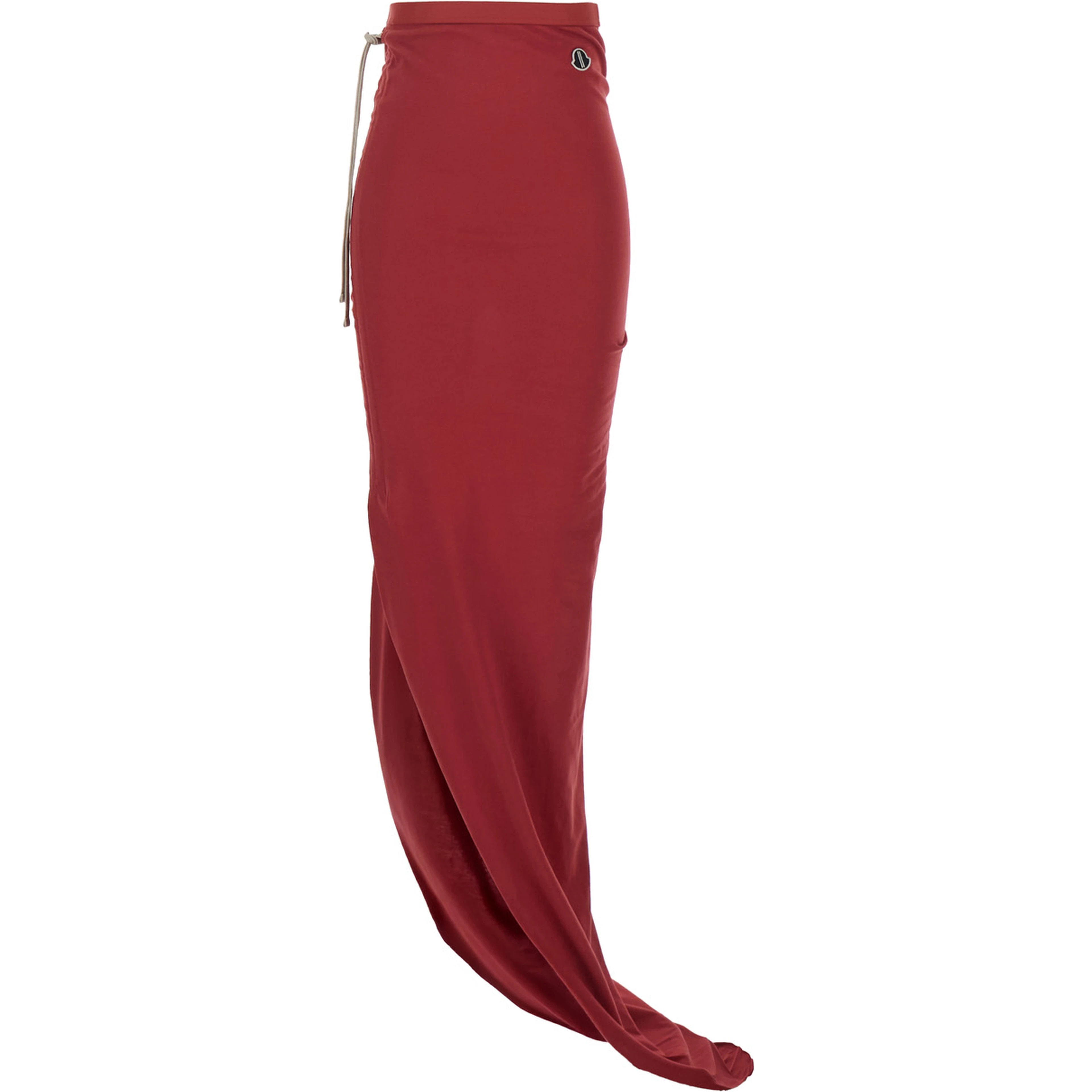 Skirt Rick Owens X Moncler with Asymmetrical Design and Logo Patch on the Side in Red Cotton Unisex
