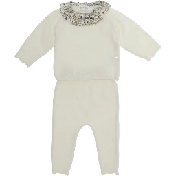 2PCS Jumpsuit with Collar in Viscose, Polyamide, Wool and Cashmere White Girl