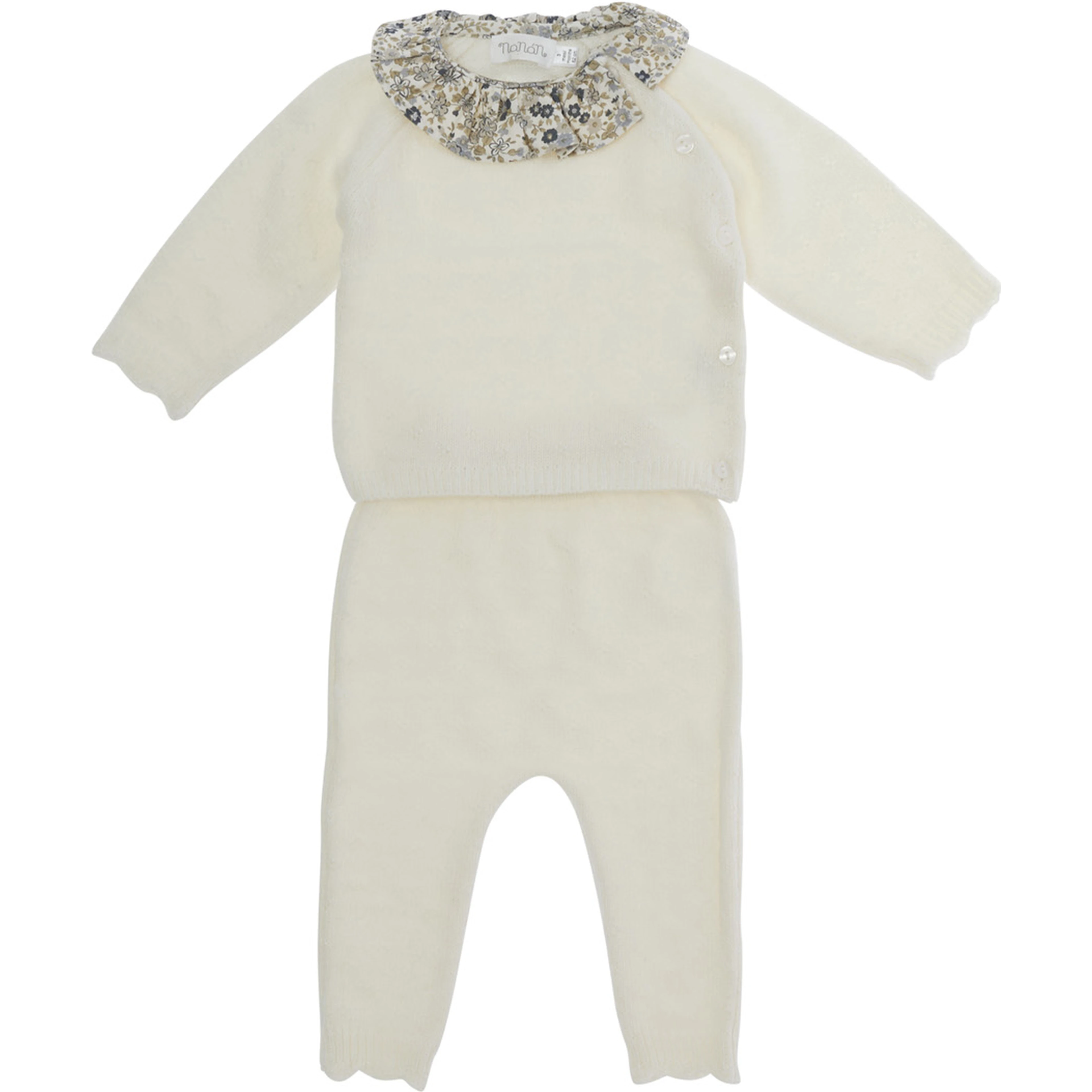 2PCS Jumpsuit with Collar in Viscose, Polyamide, Wool and Cashmere White Girl