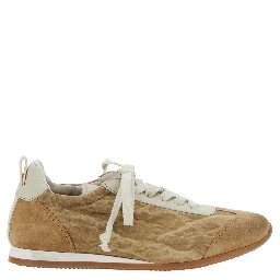 Beige Low Top Sneakers with lace-up closure on the front in ecosuede for women