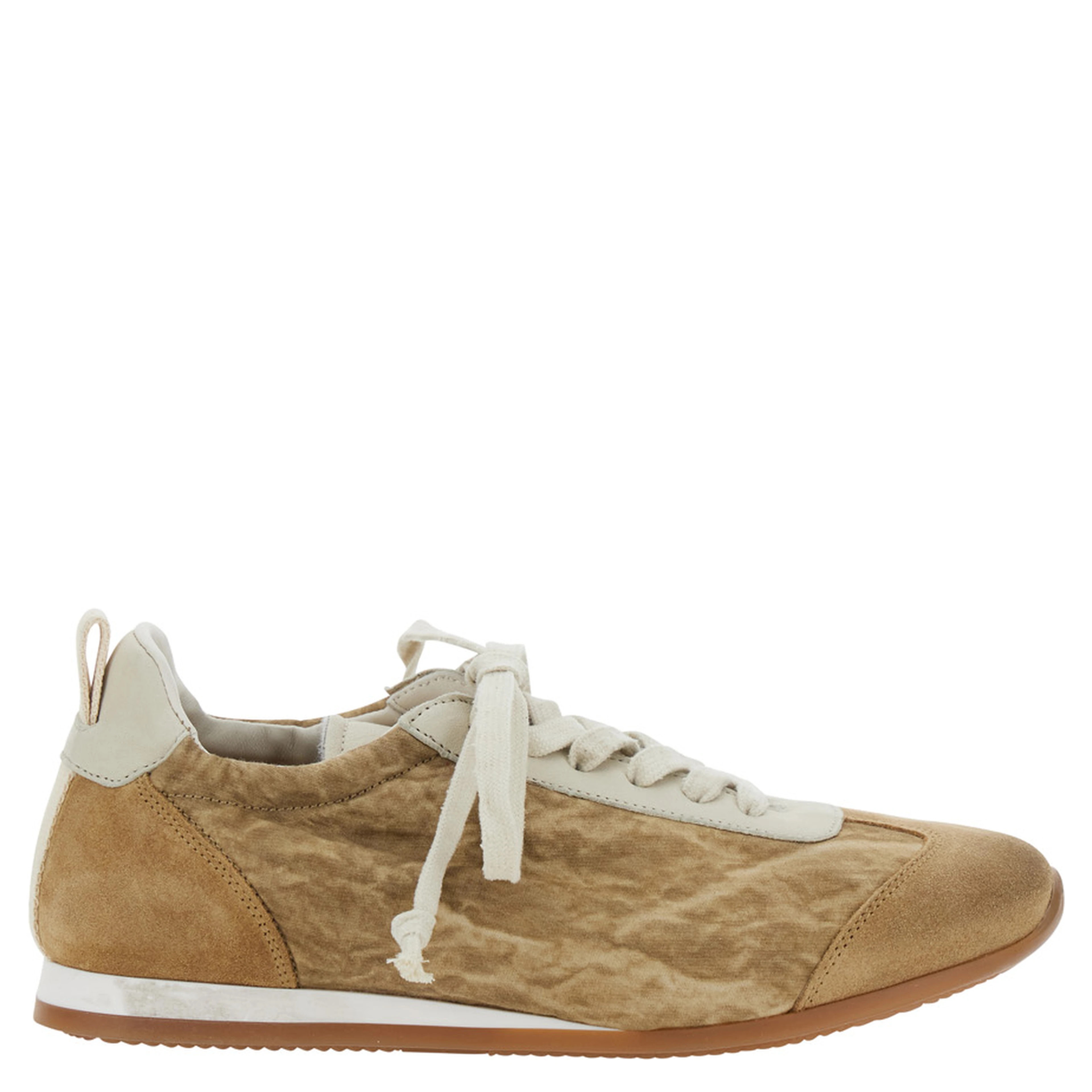 Beige Low Top Sneakers with lace-up closure on the front in ecosuede for women