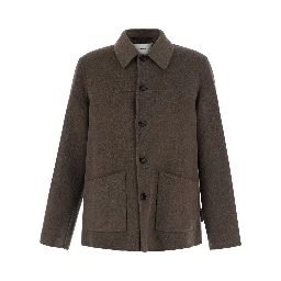 brown Jacket with classic collar and patch pockets in wool blend for men