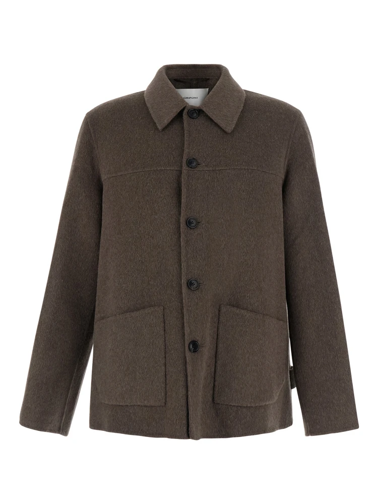 brown Jacket with classic collar and patch pockets in wool blend for men