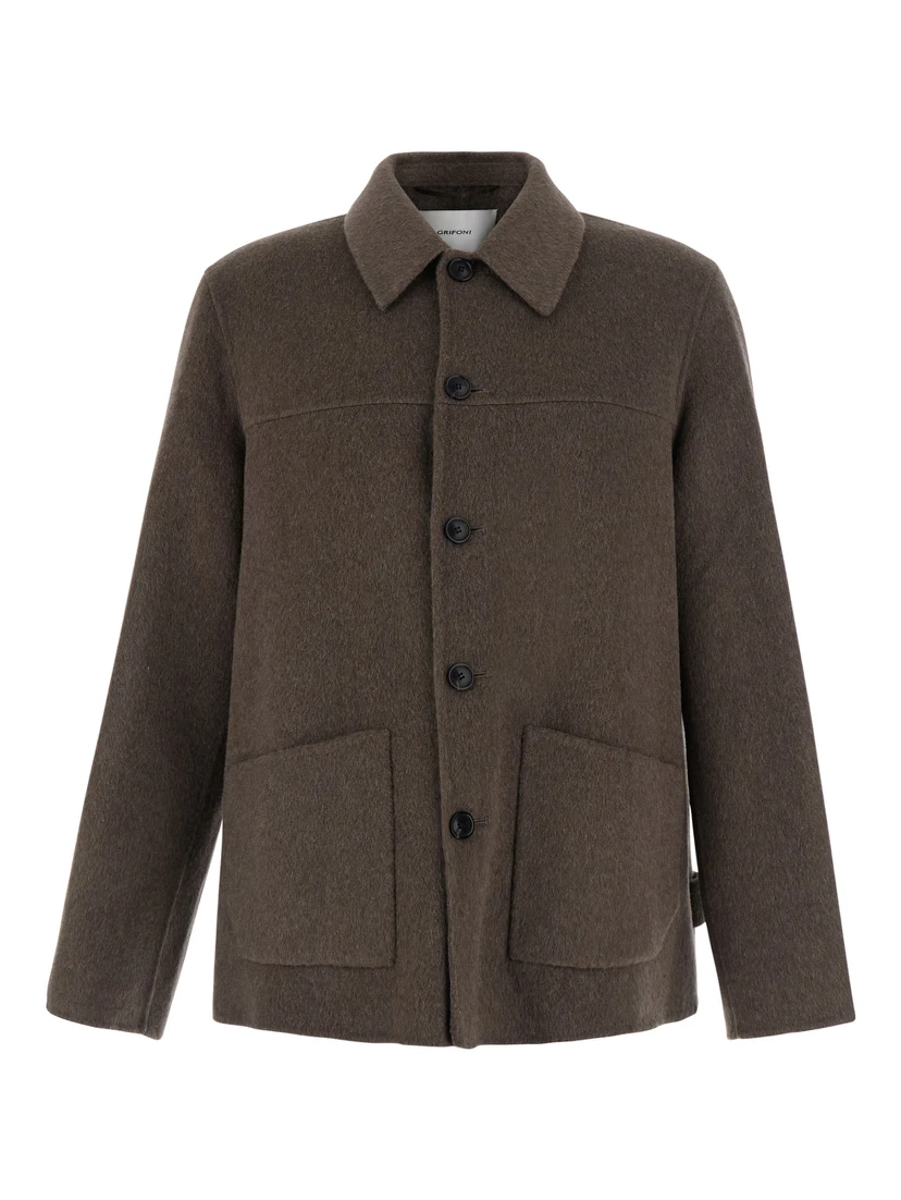 brown Jacket with classic collar and patch pockets in wool blend for men