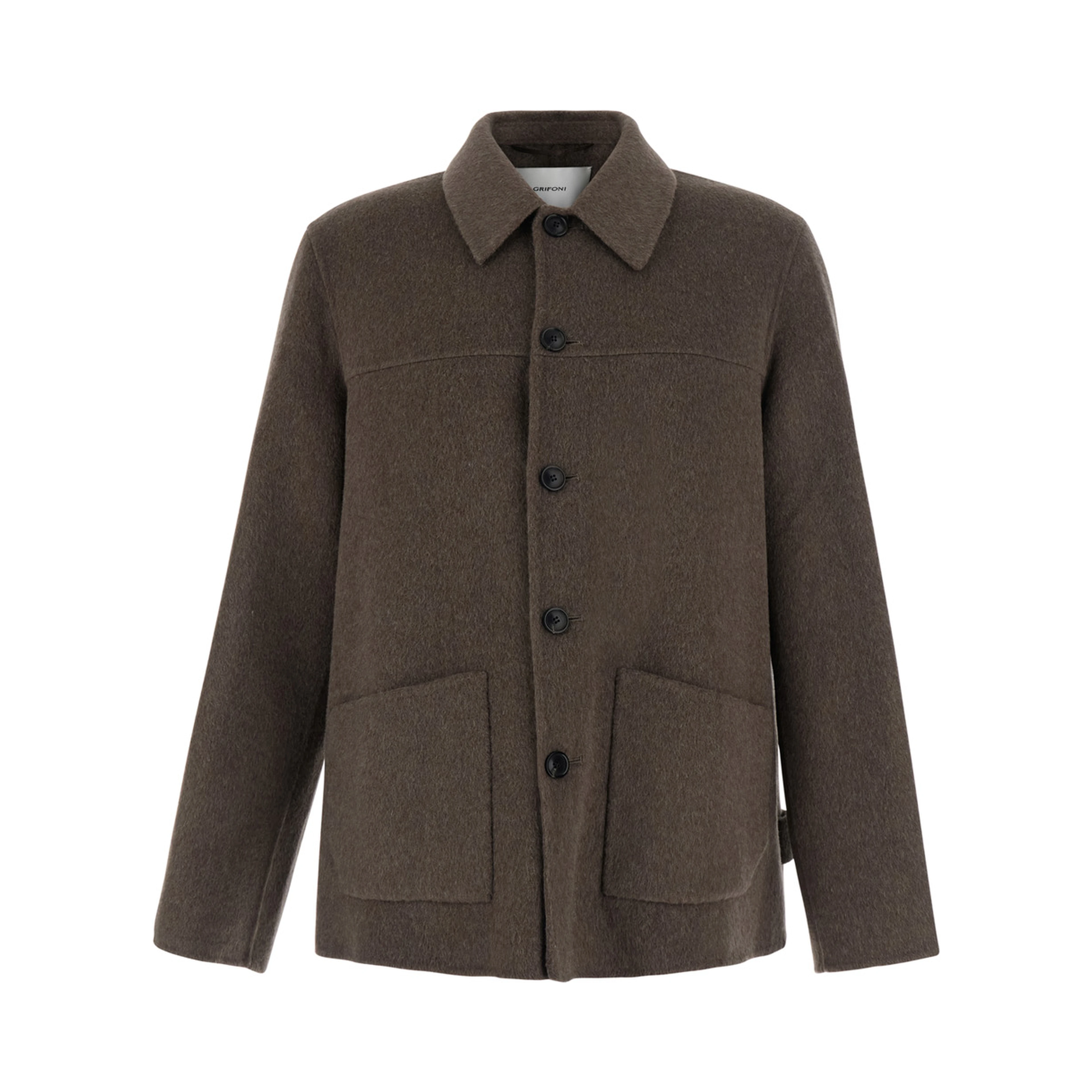 brown Jacket with classic collar and patch pockets in wool blend for men