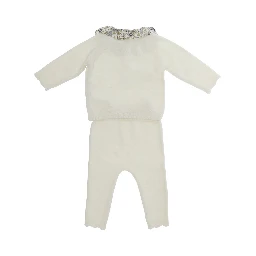 2PCS Jumpsuit with Collar in Viscose, Polyamide, Wool and Cashmere White Girl