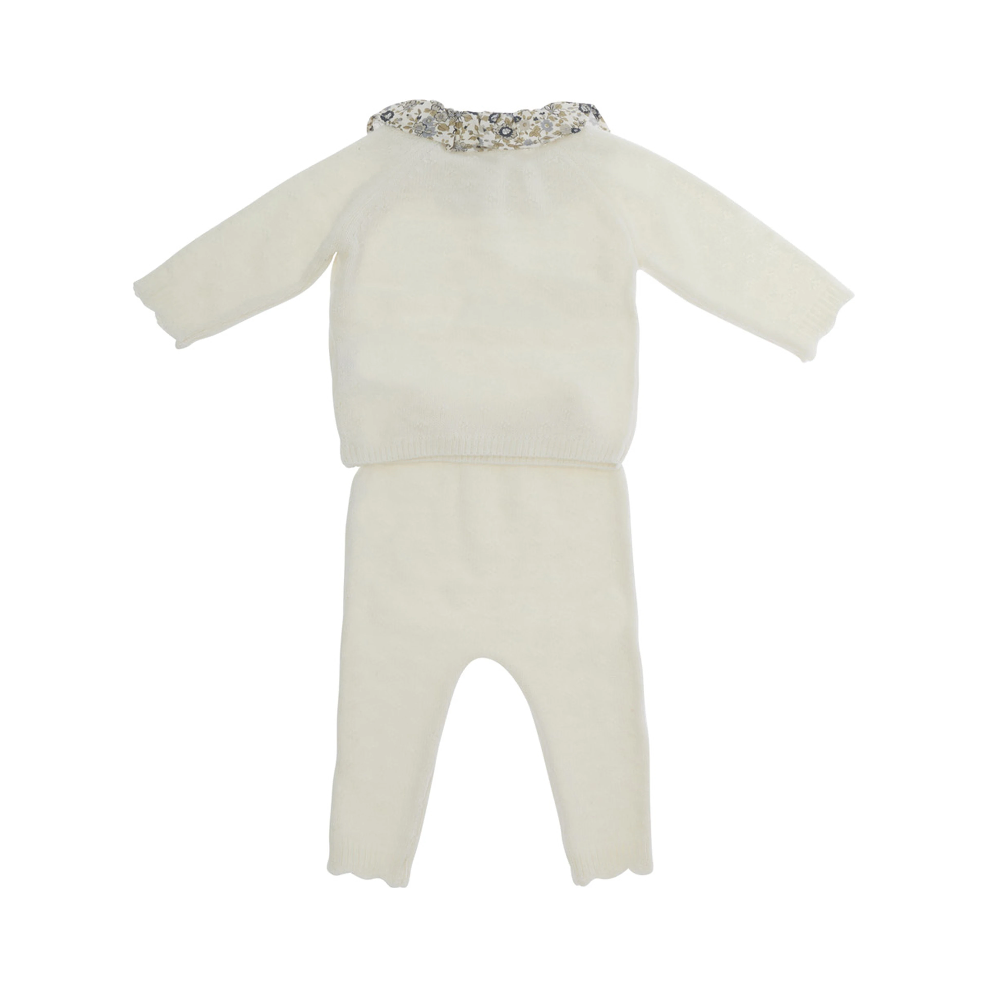 2PCS Jumpsuit with Collar in Viscose, Polyamide, Wool and Cashmere White Girl