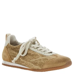 Beige Low Top Sneakers with lace-up closure on the front in ecosuede for women