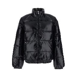 Black Down jacket with high neck and logo patch on the sleeve in Tech Fabric unisex